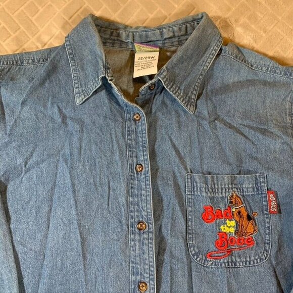 Scooby Doo Women 22 Denim Shirt Shacket Casual Button Up 100% Cotton Long Sleeve - Picture 2 of 12
